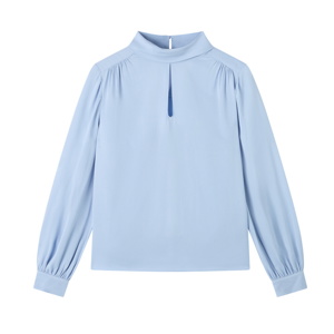 L.K. Bennett Sally Blue Keyhole Roll Collar Blouse